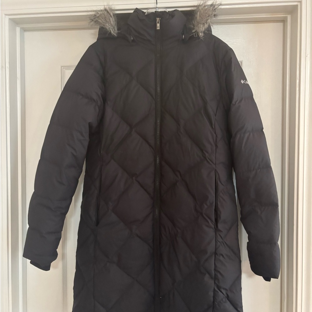 Columbia Long Jacket Black Faux Fur Detachable Hood Size M